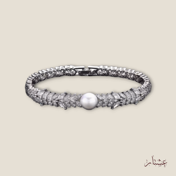 Nora Bracelet – Silver Crystal Bracelet with Delicate Pearl Center ABSP1