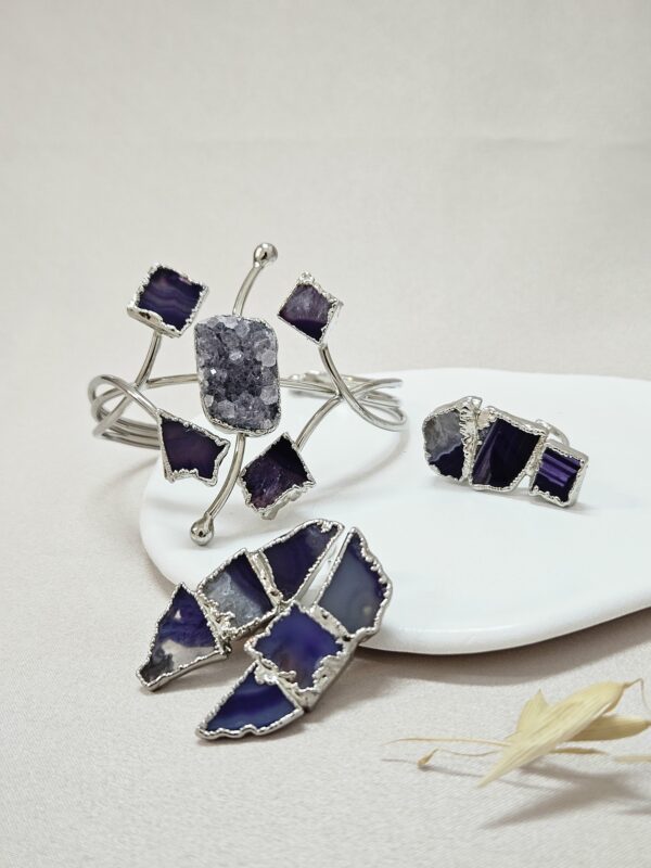 Asymmetrical Violet Purple Silver Set