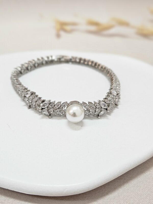 Nora Bracelet – Silver Crystal Bracelet with Delicate Pearl Center ABSP1