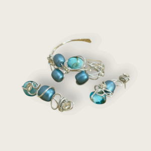 Assymmetical Blue Beaded Bracelet Set - Hbssb