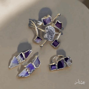 Asymmetrical Violet Purple Silver Set