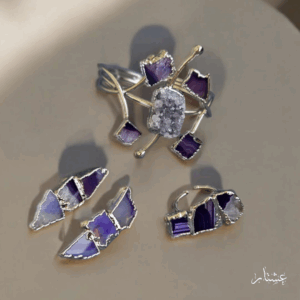 Asymmetrical Violet Purple Silver Set