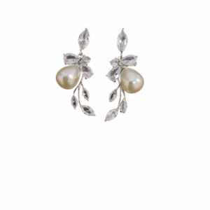 Crystal Leaf Pearl Earrings - AESP28