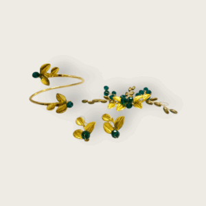 Emerald Green Gold Leaf Bracelet Set HBSGLG
