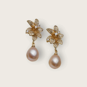 Gold Flower Pearl Drop Earrings - AEGP1
