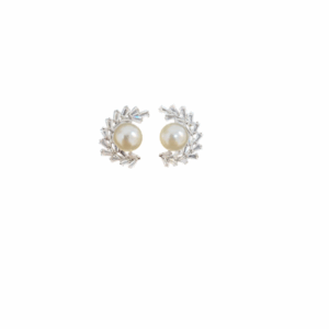 Half-Moon Stud Pearl Earrings - AESP14