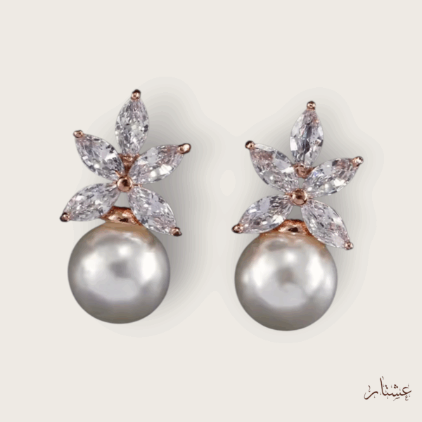 Floral Rose Gold Crystal Pearl Stud Earrings – AERC3
