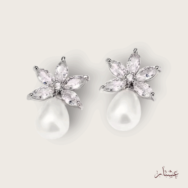 Delicate Bridal Floral Crystal Pearl Stud Earrings – AESP45