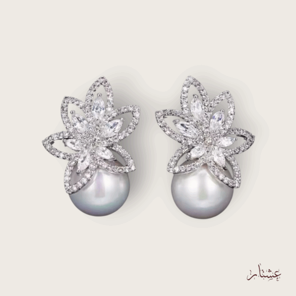 Floral Design Crystal Pearl Stud Earrings – AESP12