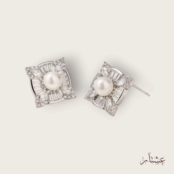 Square Stud Crystal Pearl Earrings – AESP8