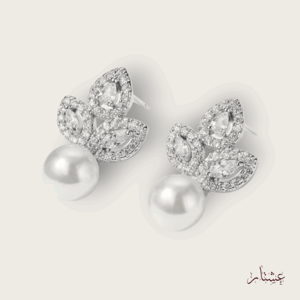 Stud Delicate Floral Crystal Pearl Earrings – AESP10