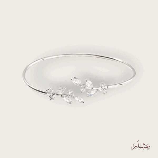 Minimalist Cuff Leaf Crystal Silver Bracelet – ABSC