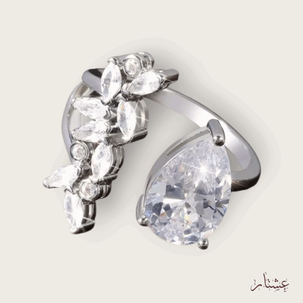 Asymetrical Open Cuff Silver Crystal Ring – ARSC