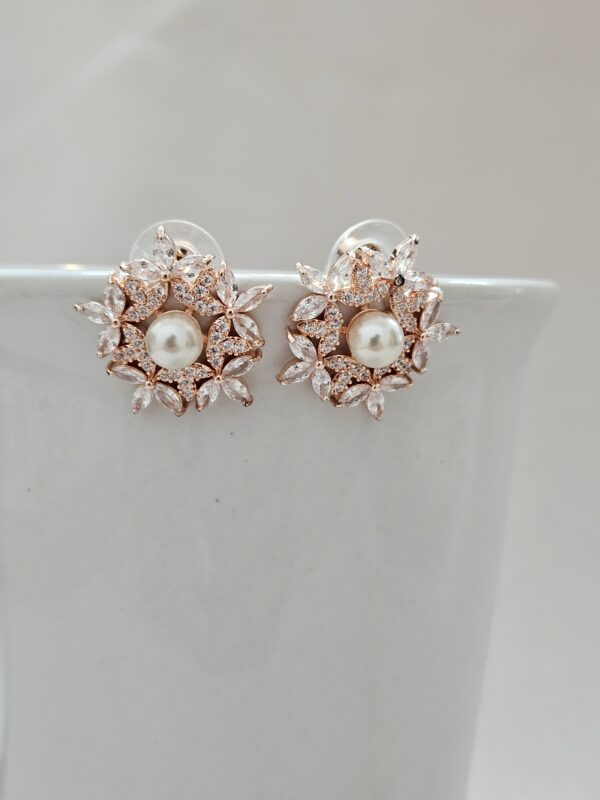 Floral Rose Gold Crystal Pearl Stud Earrings – AERC3