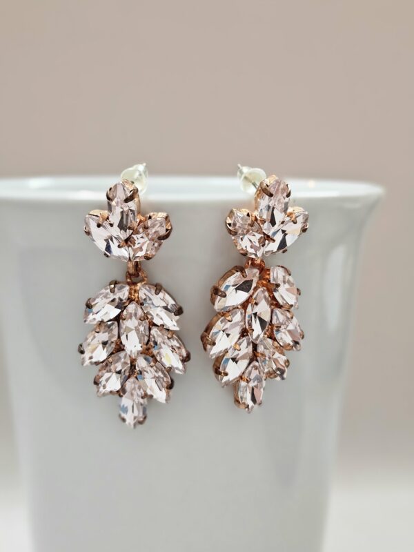 Elegant Drop Chandelier Rose Gold Stud Earrings with Pink Zirconia -TERC