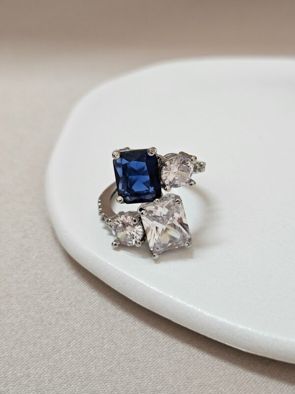 Square Dark Blue Crystal Open Cuff Ring – ARBC
