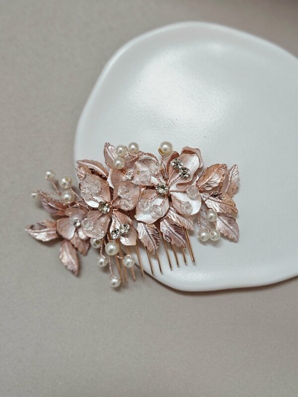 Rose Gold Pink Floral Hair Comb – AHPP