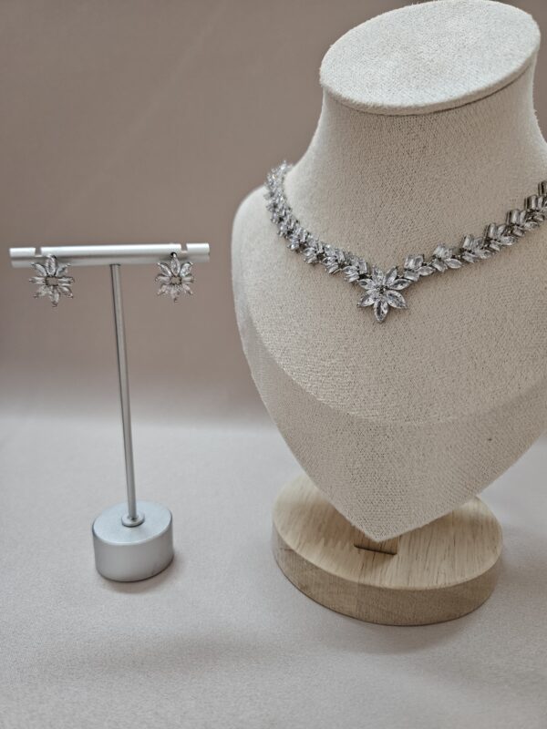 Floral Silver Crystal Necklace Earrings SetTNSSP