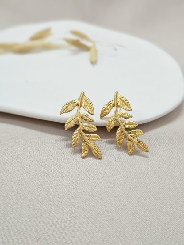 Boho Gold Leaf Stud Earrings – Greek Collection -TEGL