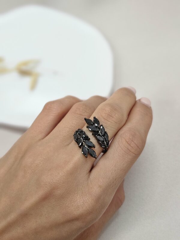 Black Open Cuff Crystal Ring – ARBC