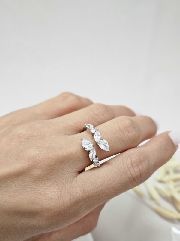Adjustable Silver Crystal Open Cuff Ring – ARSC34