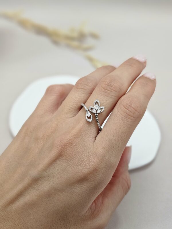 Silver Delicate Floral Open Cuff Ring  – TRG