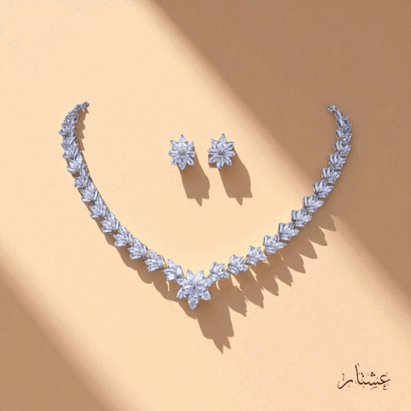 Floral Silver Crystal Necklace Earrings SetTNSSP