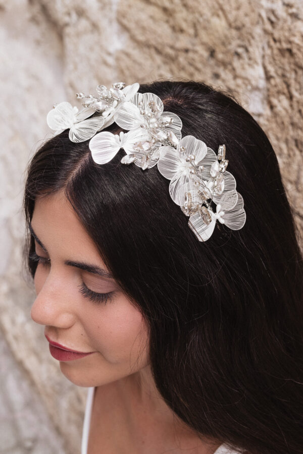 Silver Floral Crystals Bridal Head Band