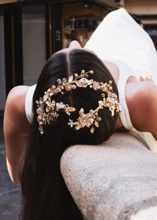 Plush Pink Gold Floral Bridal Head Band